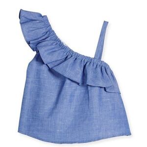 Milly Minis Ruffle-Trim Chambray Top, Blue Sz. 14